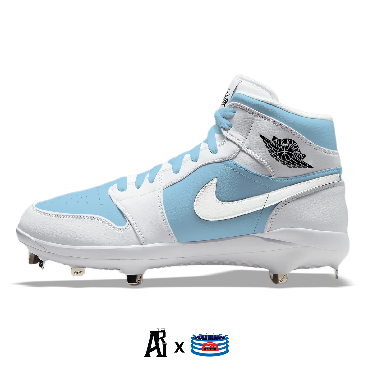 Reverse Carolina Blue Jordan 1 Retro Cleats Stadium Custom Kicks