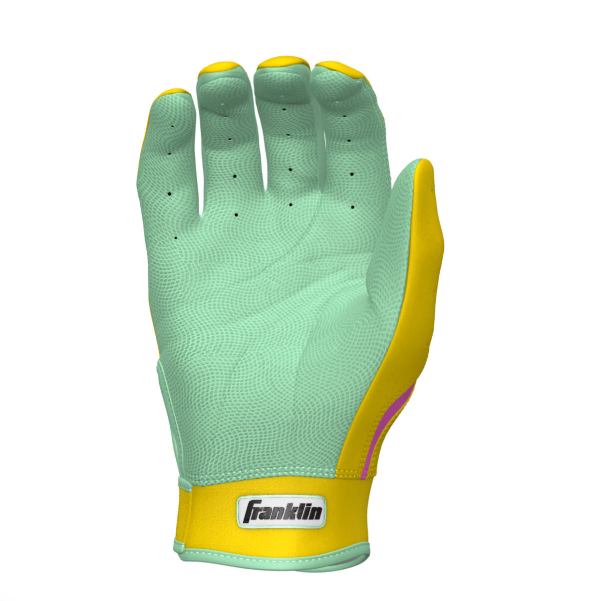 Green and yellow batting glove with Franklin logo on a white background