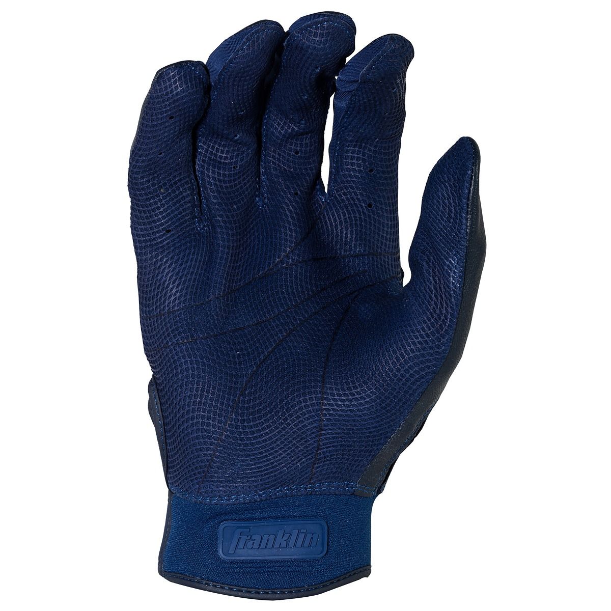 Blue glove with textured palm on a white background