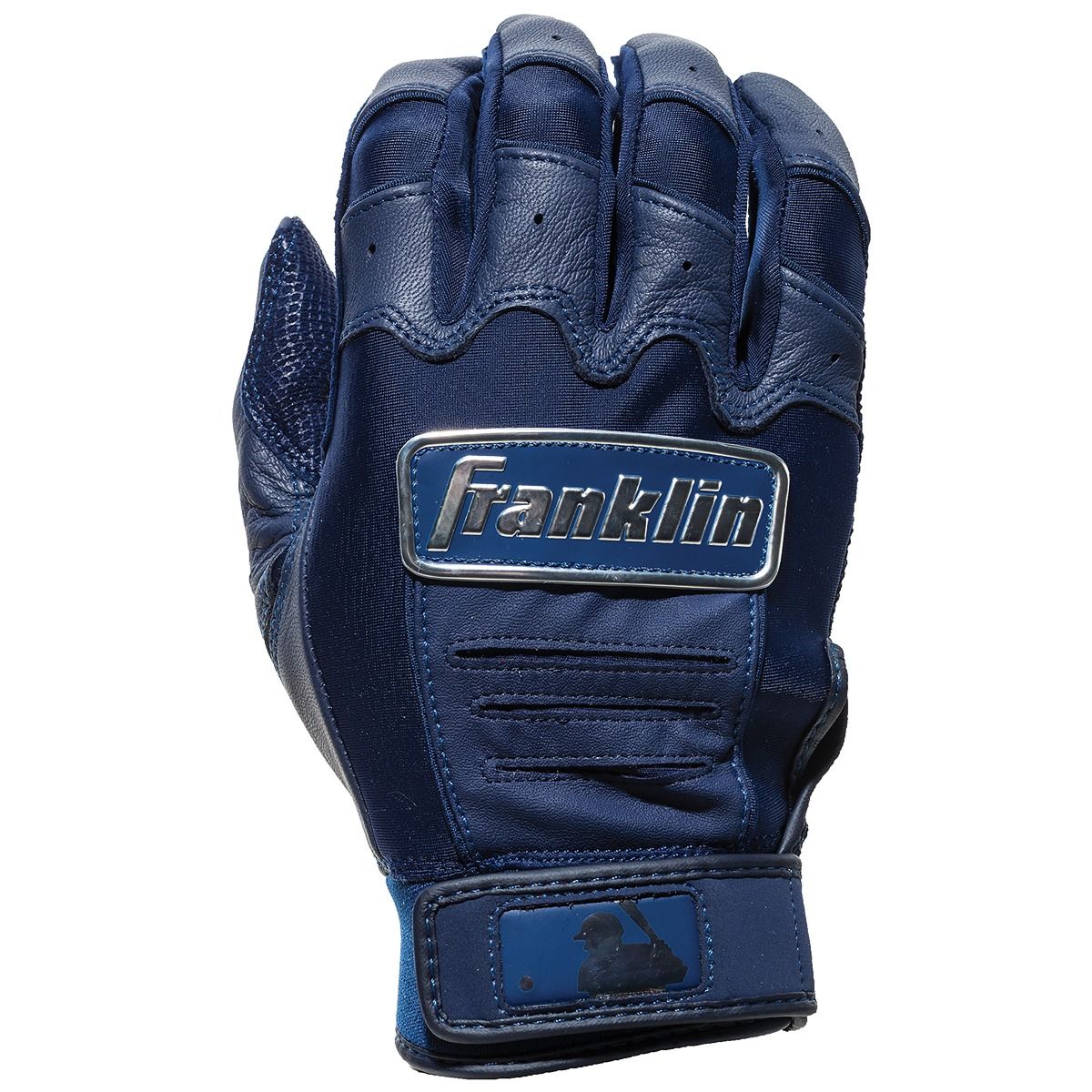 Blue baseball glove with Franklin logo on a white background