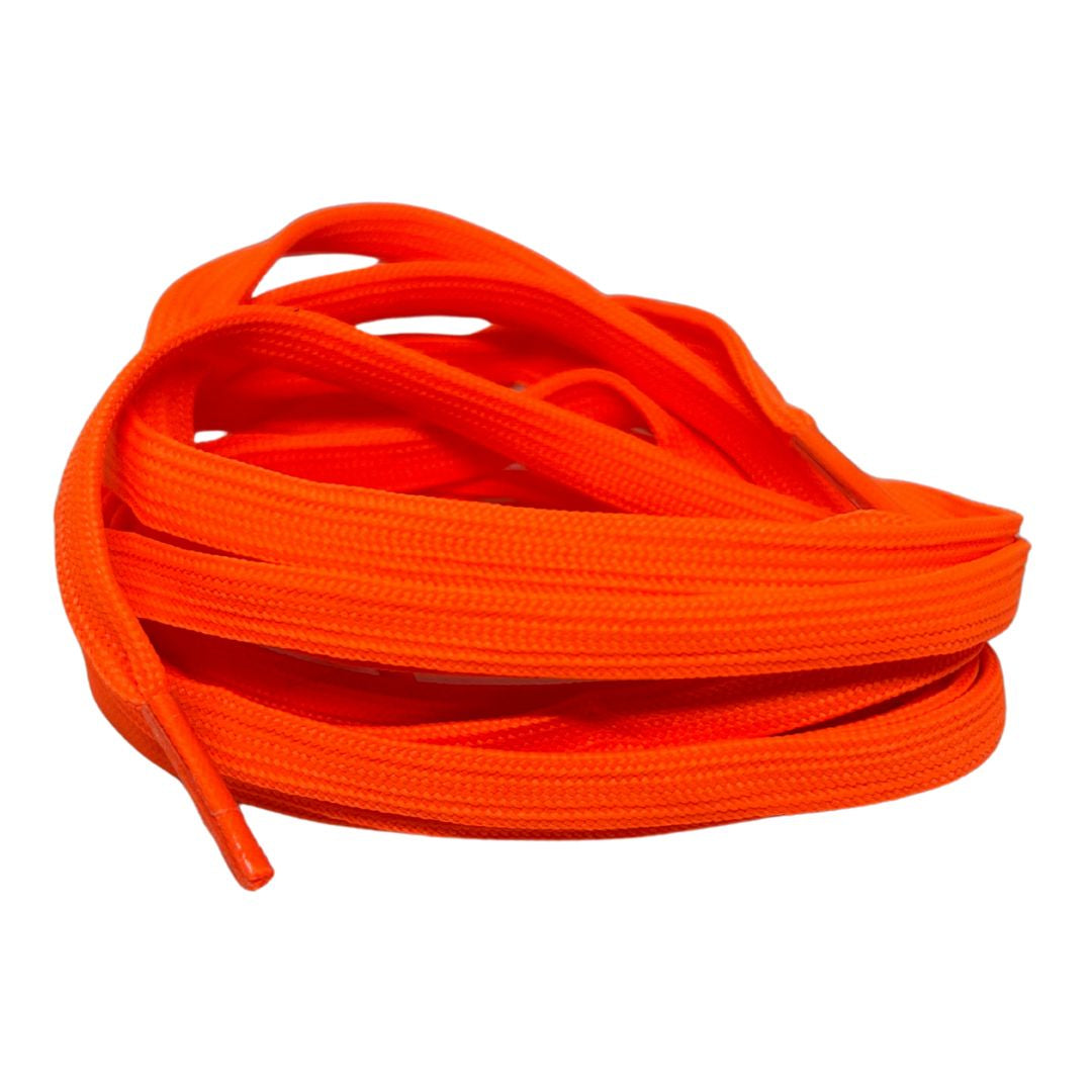 Orange shoelaces on a white background.
