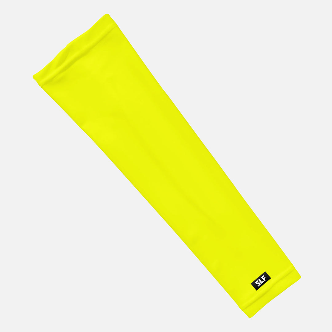 Yellow arm sleeve with a brand logo on a white background