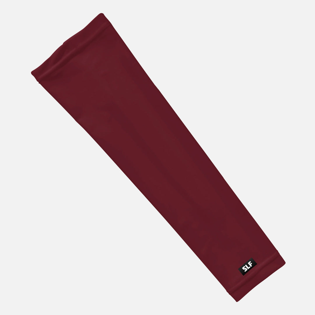 Maroon arm sleeve with a brand logo on a white background