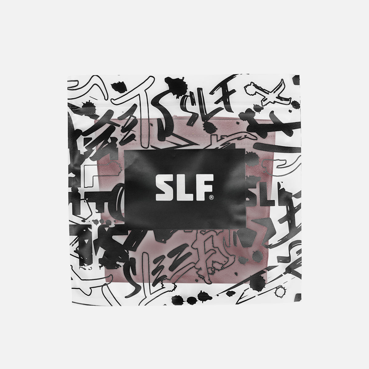 Product packaging with abstract black and white design and 'SLF' branding.