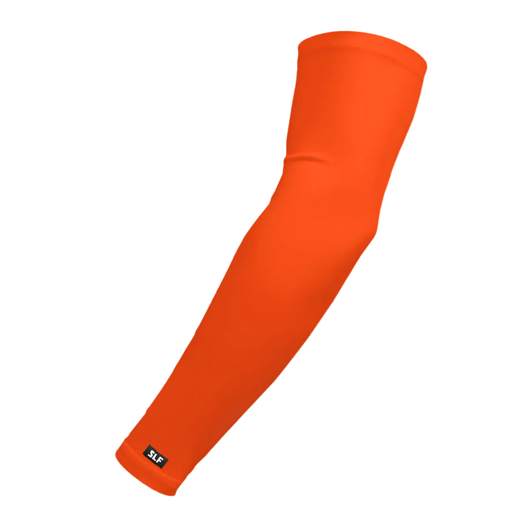 Orange arm sleeve with a brand logo on a white background