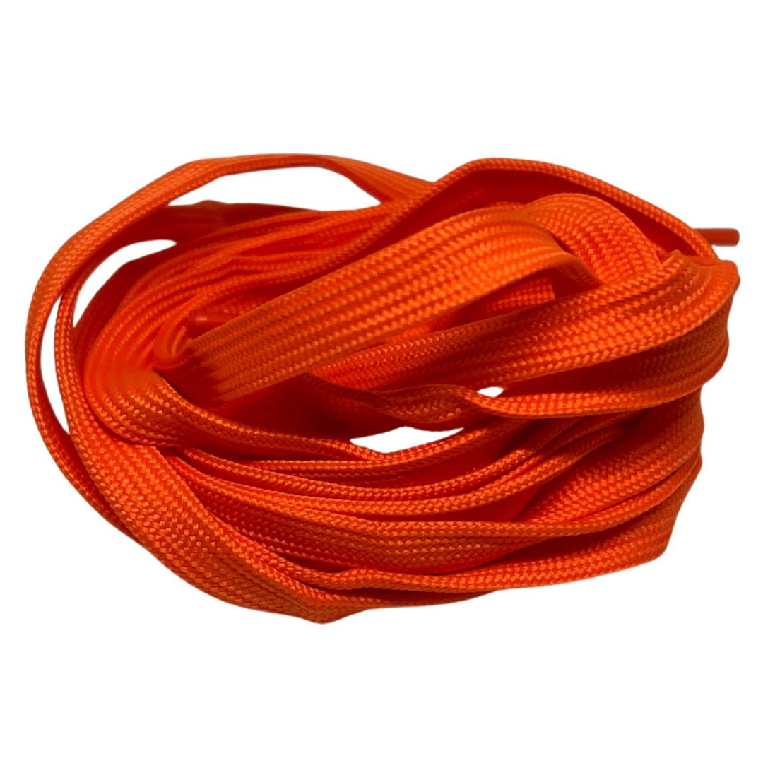 Orange shoelaces on a white background.