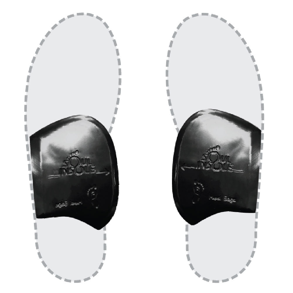 Black shoe inserts with 'Sole Insole' branding on a white background