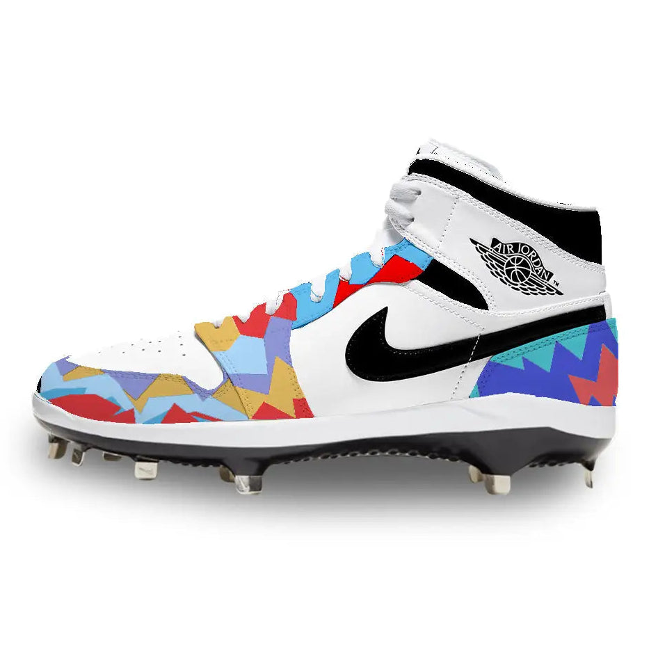 White Air Jordan baseball cleat from Abstract Jordan 1 Retro Cleats collection