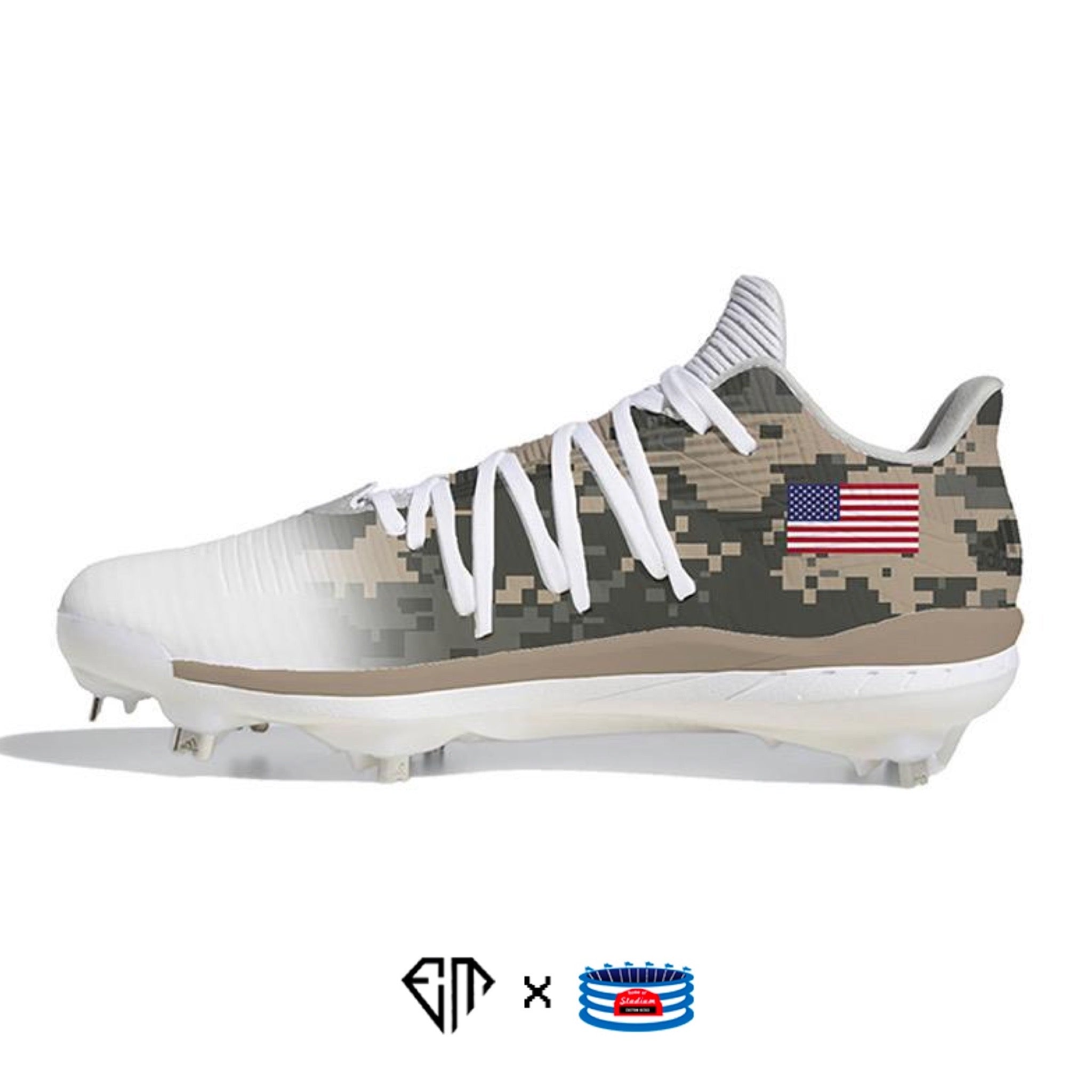Camouflage Baseball Cleat with American Flag on Army Adidas Adizero Afterburner 6 Cleats
