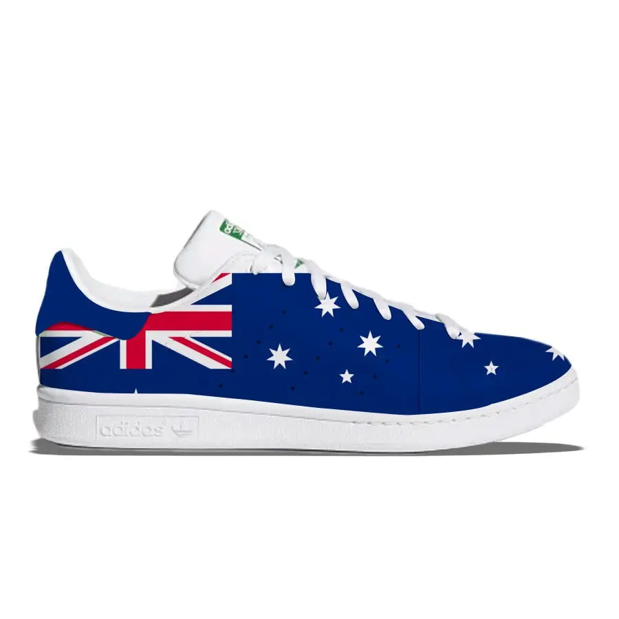 Australian flag-themed Adidas Stan Smith casual shoes displayed in a product image