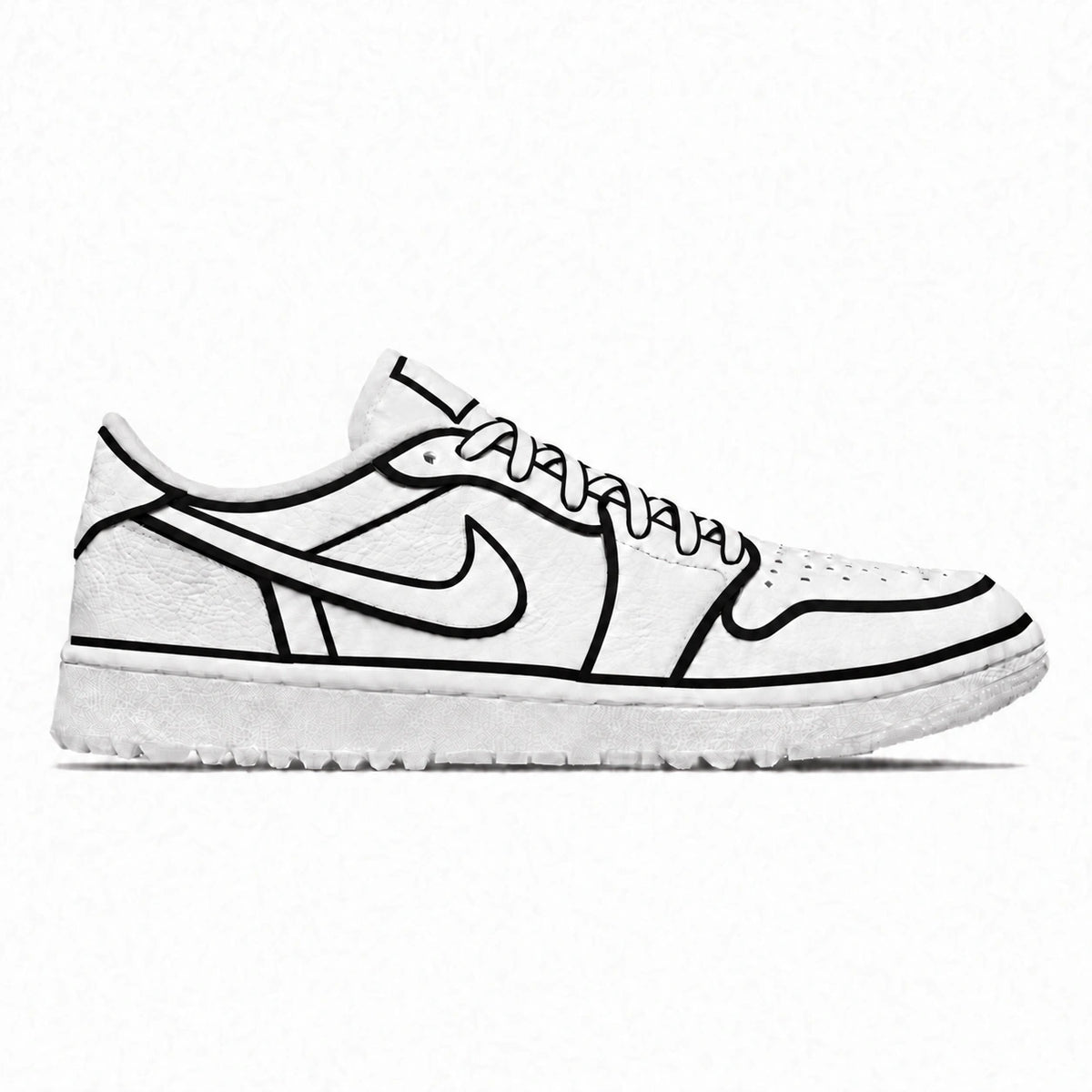 A black Jordan golf shoe shoe with a thick white and gray cushioned sole, shown in a side profile against a white background.