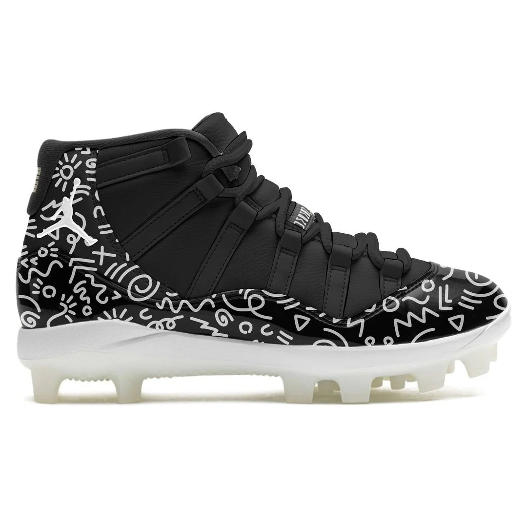 ’Black & White Doodles’ Jordan 11 Retro MCS Cleats - Cleats