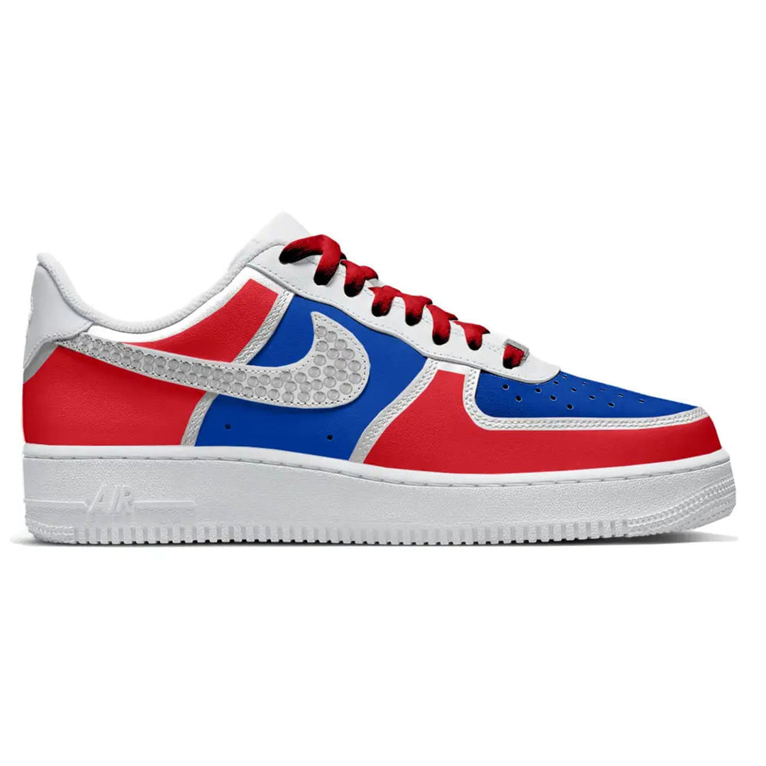Red white and blue Nike Air Force 1 Low sneaker from Buffalo Crystals collection