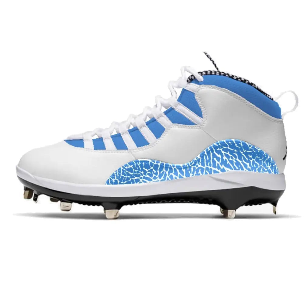 White and blue Jordan Retro 10 Metal Baseball Cleats for optimal performance