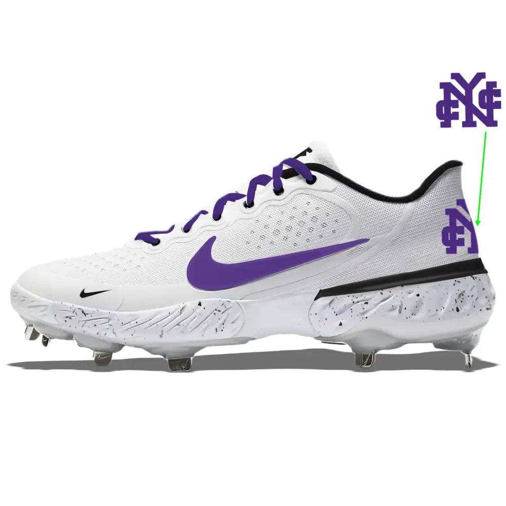 White and purple Nike Alpha Huarache Elite 3 Low Baseball Cleat for optimal performance