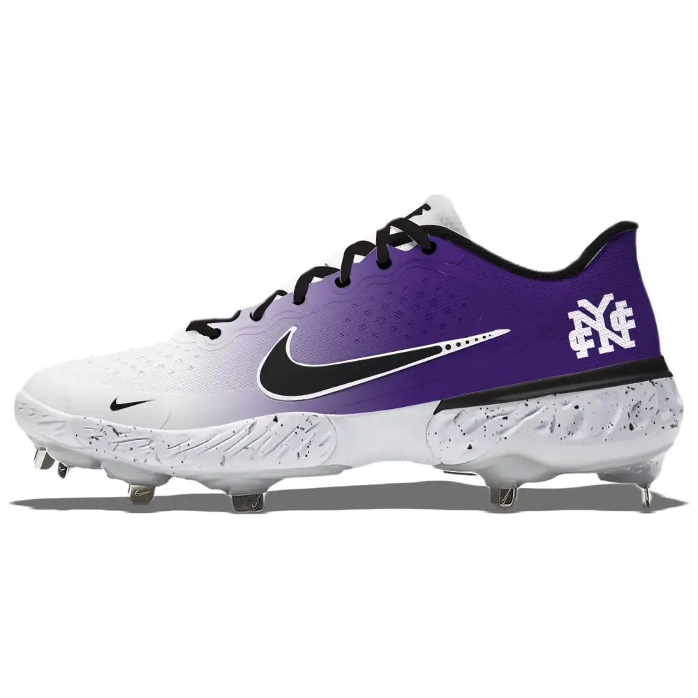 Purple and white Nike Alpha Huarache Elite 3 Low baseball cleat for optimal sport performance