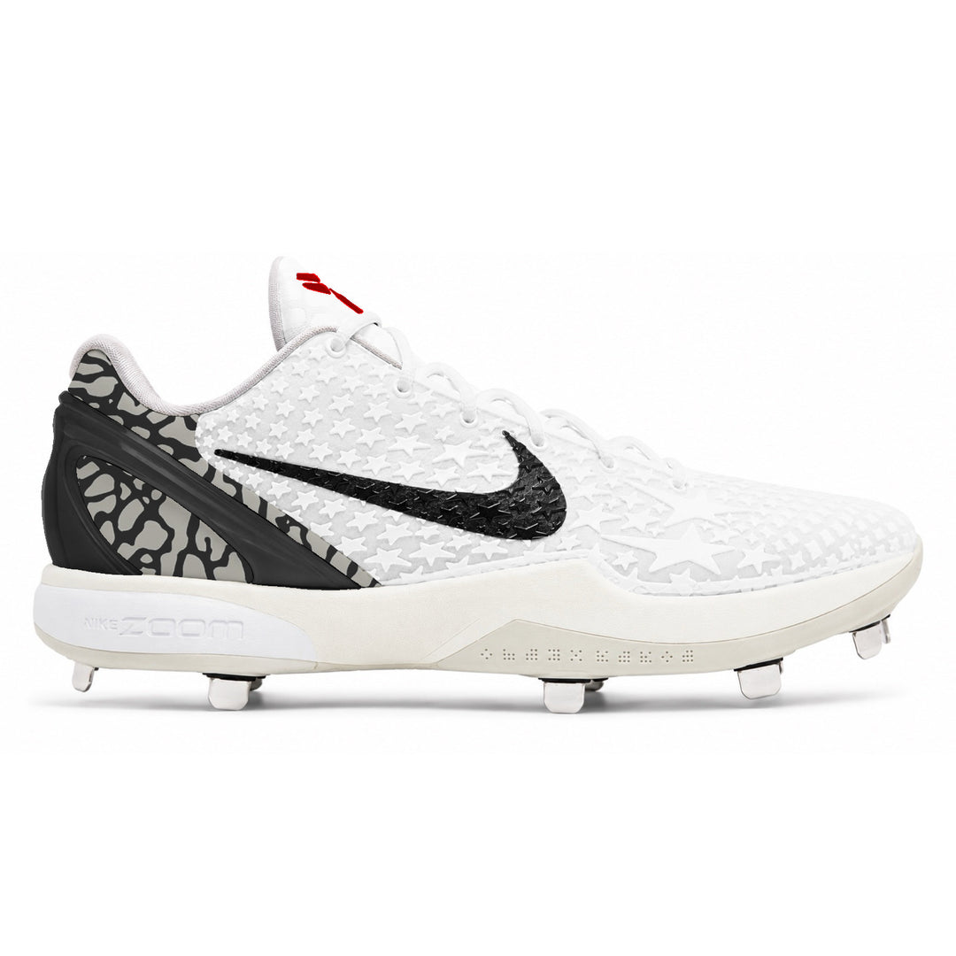 White star print with grey cement Nike Kobe 6 cleats side view by Stadium Custom Kicks