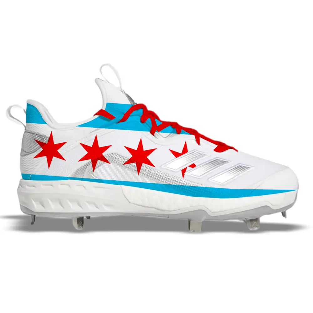 Chicago flag baseball cleat from Adidas Icon 6 collection with Chicago flag design
