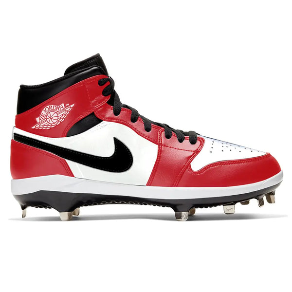 Red and white Chicago Jordan 1 Retro Cleats for baseball with stylish design