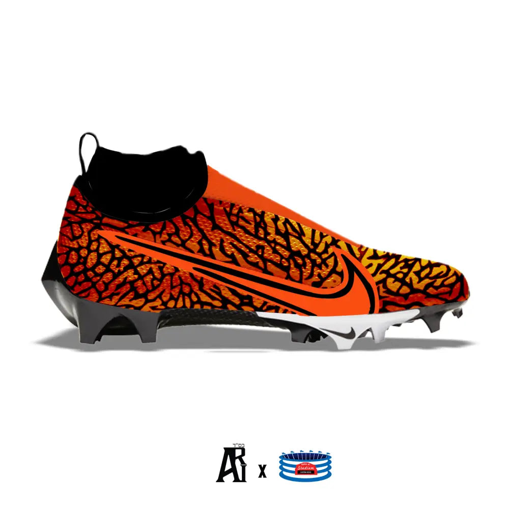 Orange and black patterned Nike Vapor Pro 360 Cincinnati Elephant football cleats