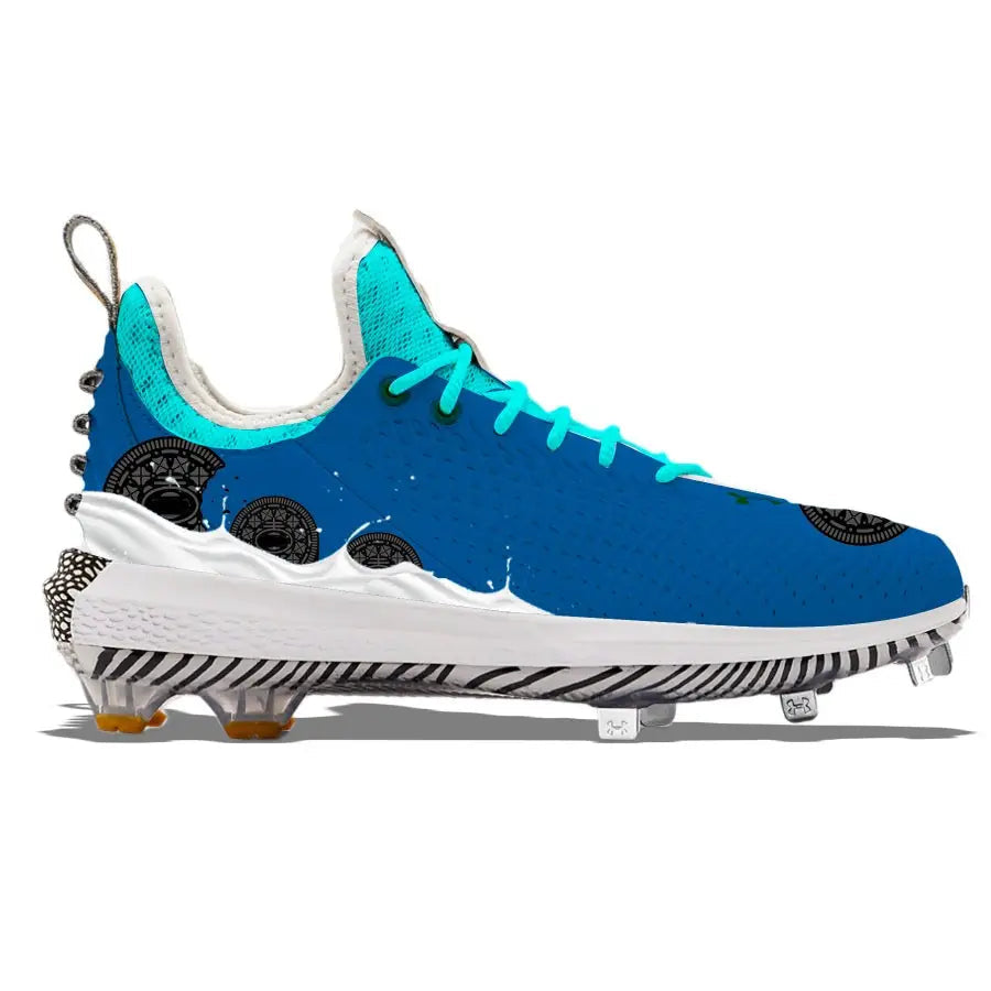 Blue Oreo-themed Baseball Cleat from Cookies N Creme Under Armour Harper 5 series