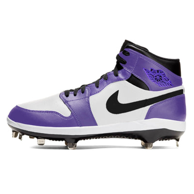 Purple and white Jordan 1 Retro Cleats for basketball and baseball activities