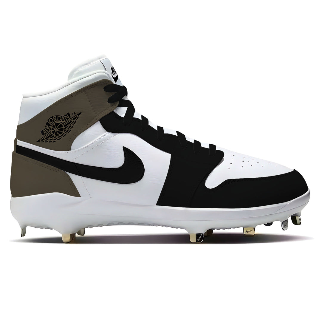 Dark Mocha Jordan 1 Retro Cleats shown front view for baseball gameplay performance