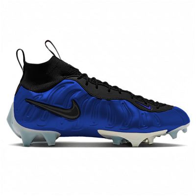 Deep Royal custom Nike Vaporposite Pro football cleats in deep blue foamposite shell with black accents and gray cleat plate by Stadium Custom Kicks