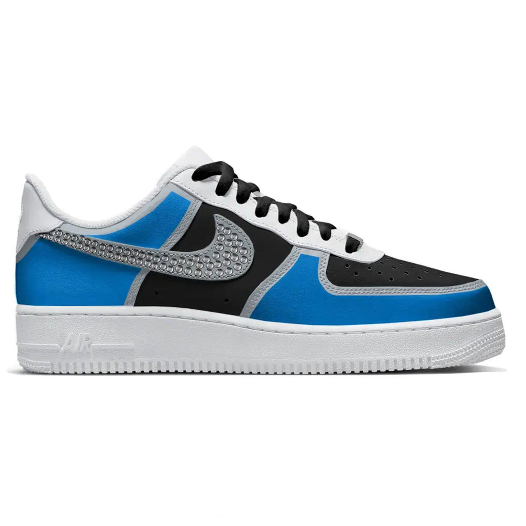 Blue, black, and white Nike Air Force 1 Low sneaker from Detroit Crystals collection