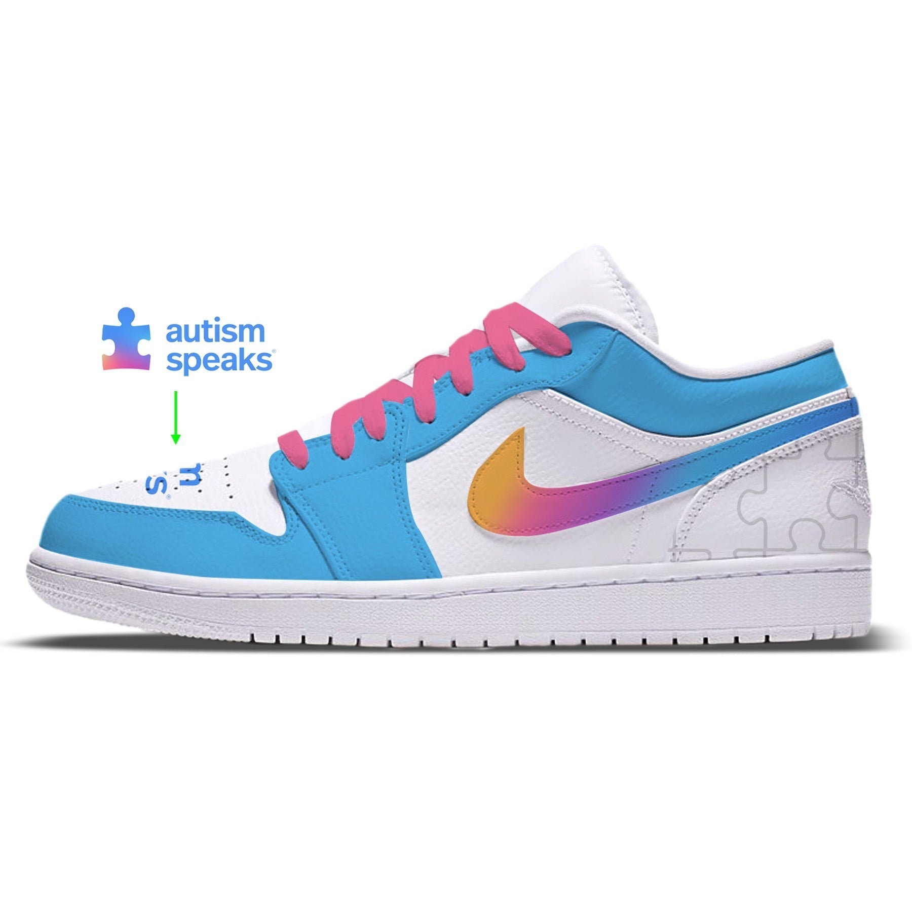 Autism awareness sneaker displayed on digital mockup product for promotional use