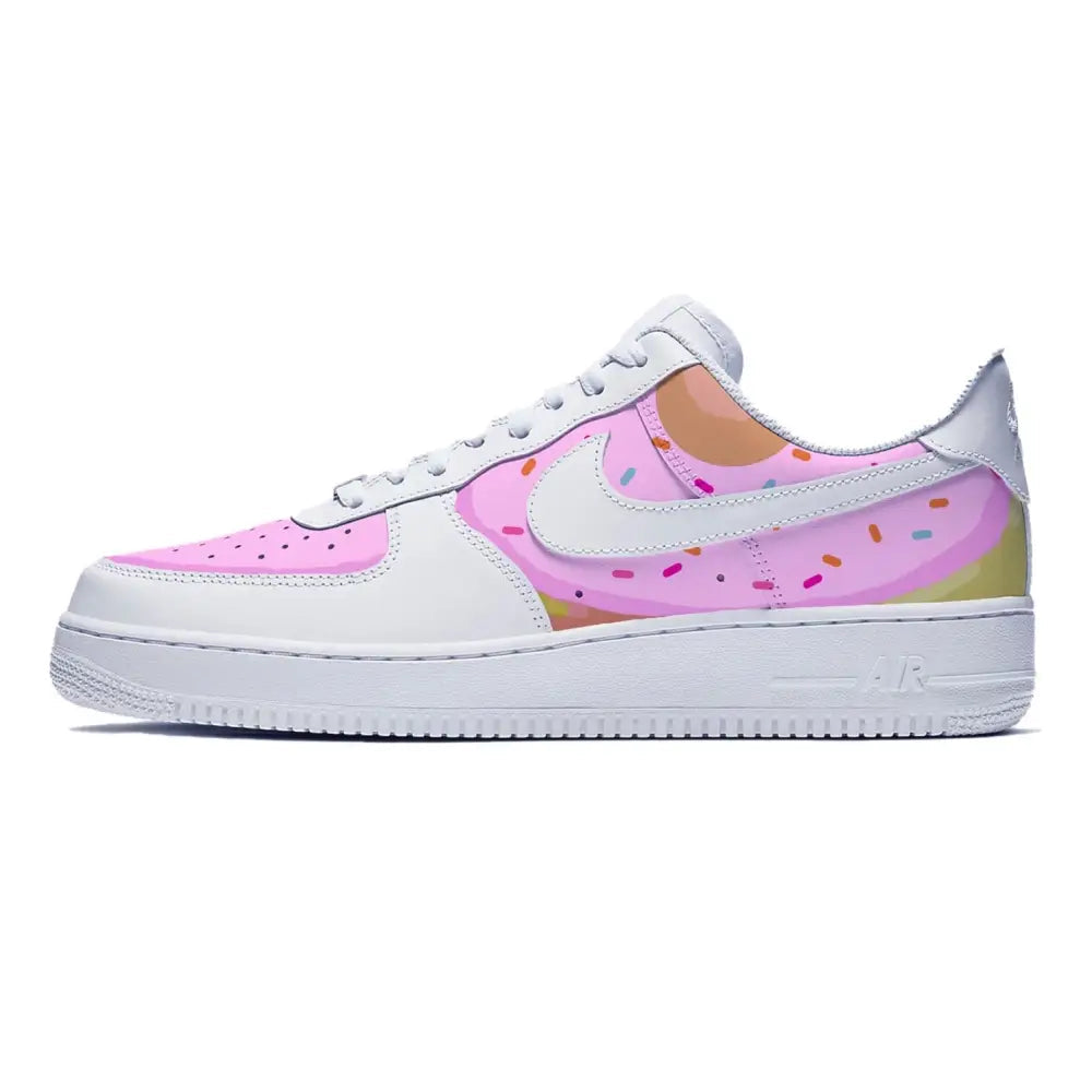 Donut-themed Nike Air Force 1 Low Shoes featuring colorful donut design and branding