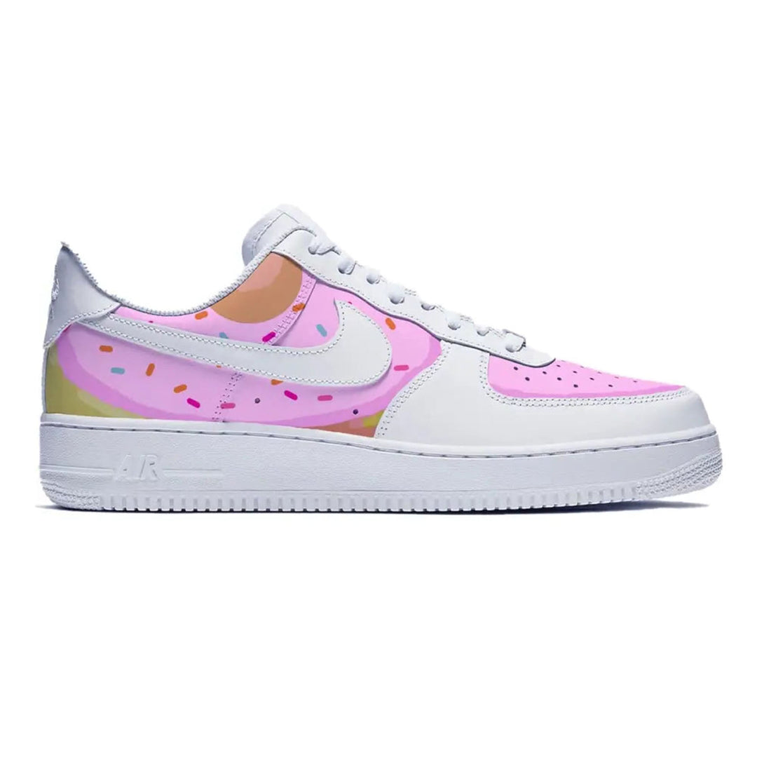 Donut-themed Nike Air Force 1 Low Shoes featuring colorful donut design and branding