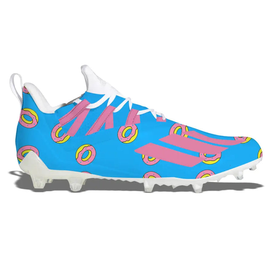 Blue donut-patterned Adidas Adizero 11.0 football cleats for athletic performance