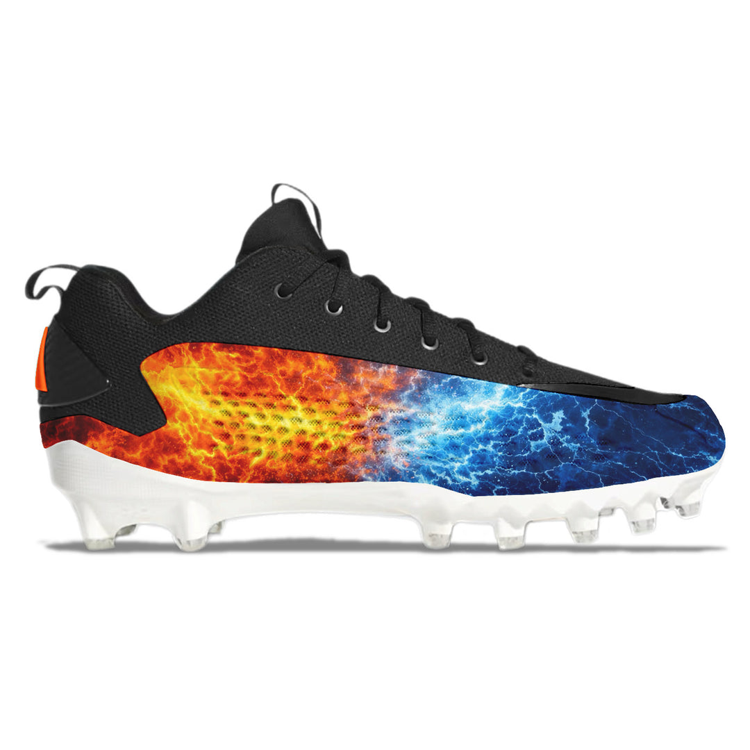 Orange fire and blue ice Adidas Anthony Edwards 1 Low football cleats side view by Stadium Custom Kicks