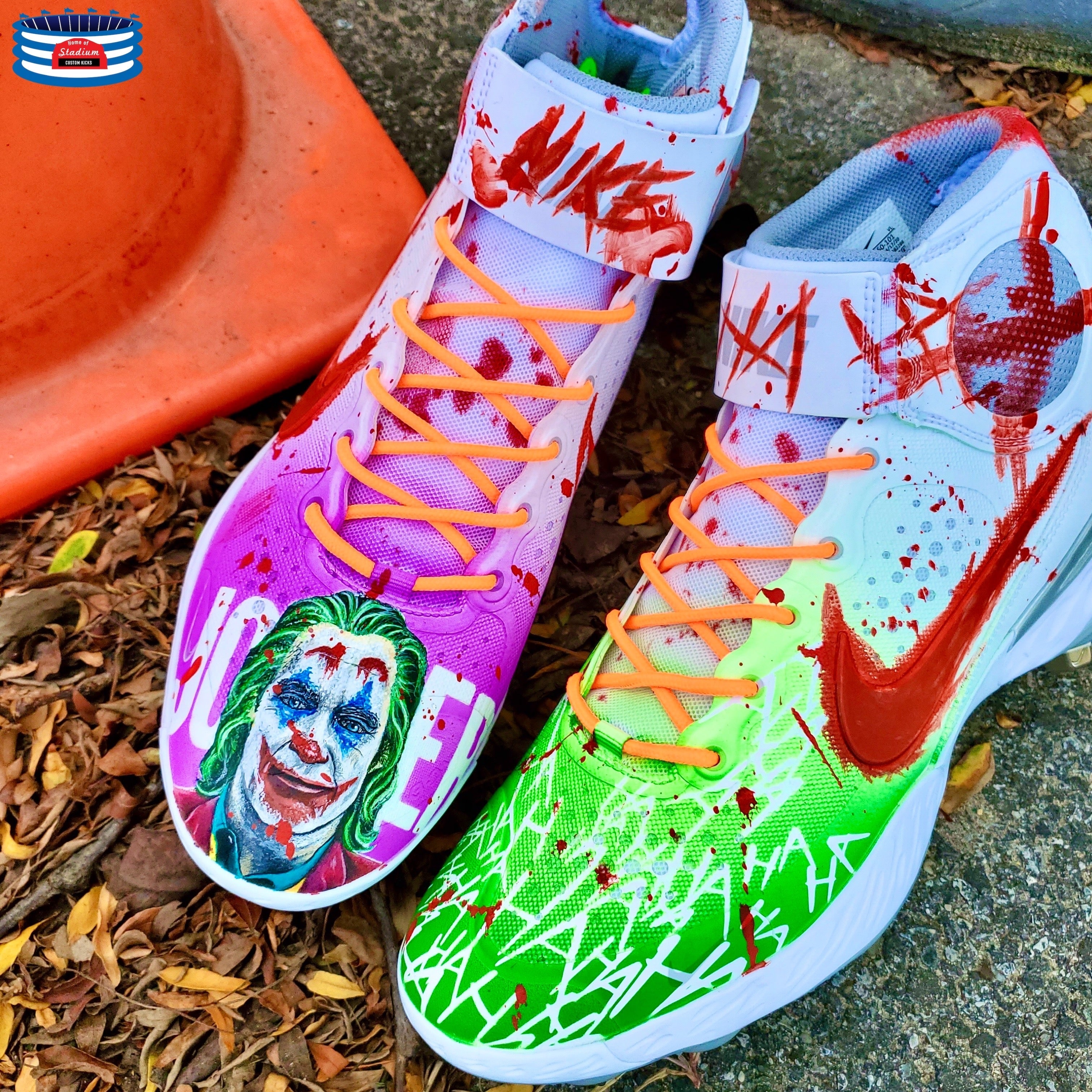 Custom Joker-themed Nike shoes displayed in the Premium Freestyle product