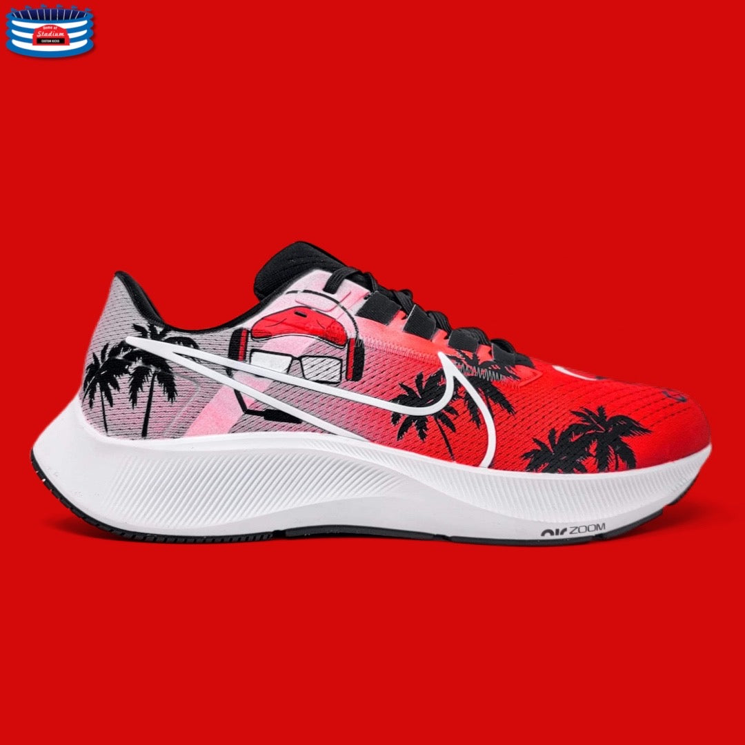 Red and black patterned Nike running shoe from Full Custom collection