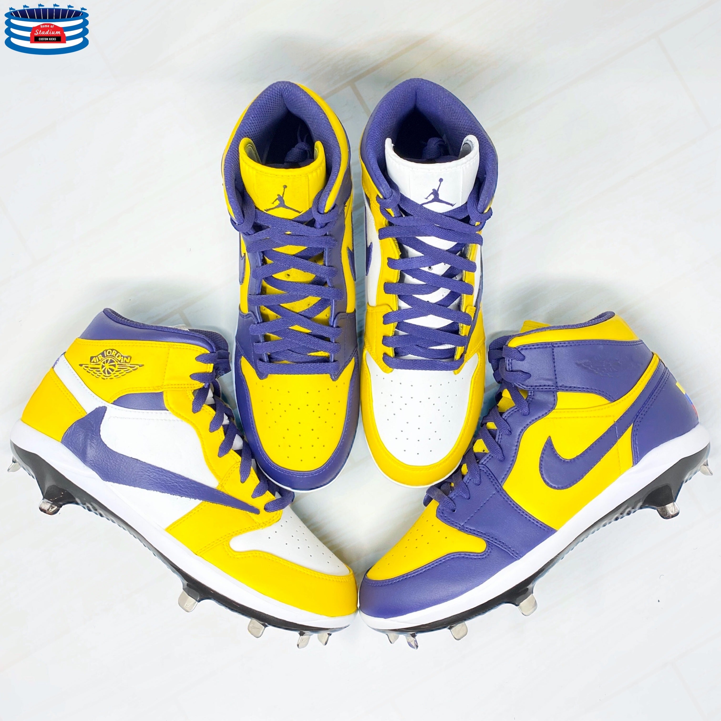 Yellow and purple Baseball Cleats from Full Custom product line