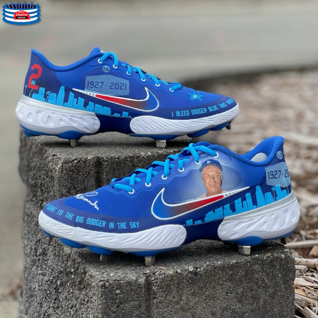 Customized Blue Baseball Cleats on Full Custom product display