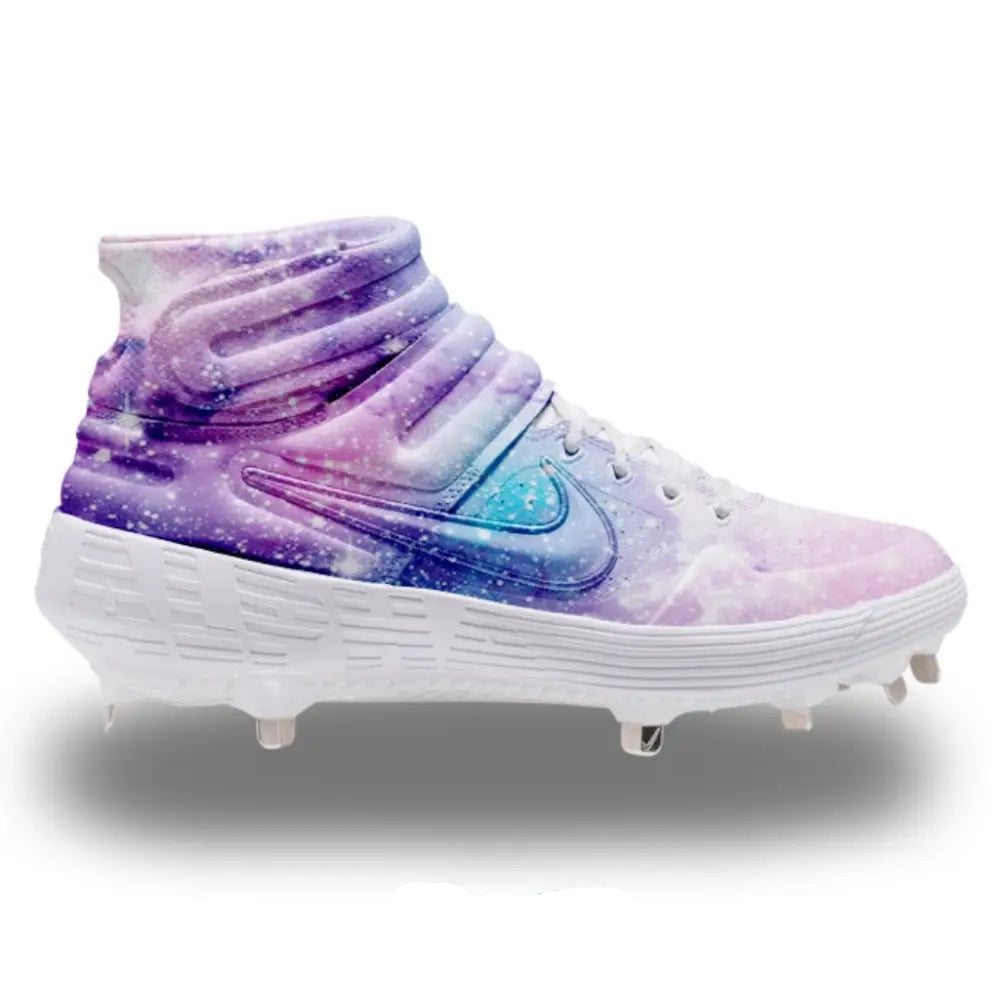 Galaxy-patterned Nike Alpha Huarache Elite 2 Mid Baseball Cleats for stylish performance