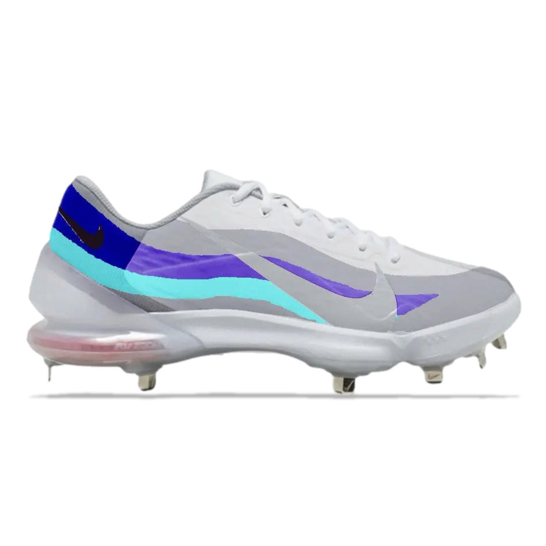 White cleated shoe with colorful accents on a white background