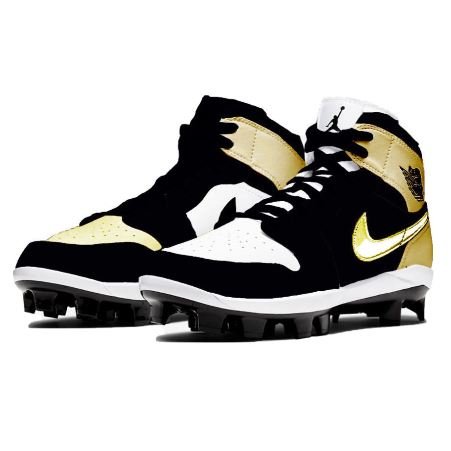 Black and gold Baseball Cleats from Gold Toe Jordan 1 Retro Collection