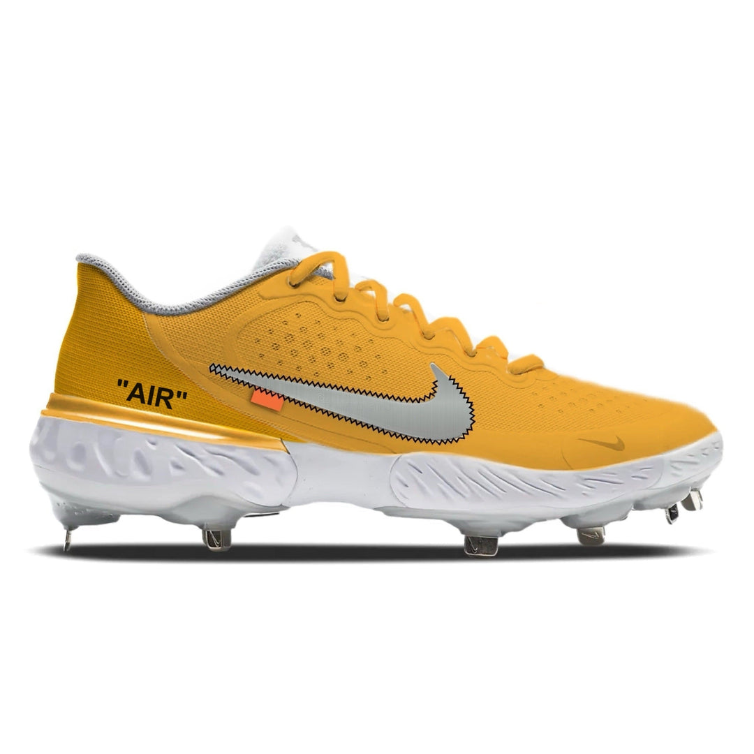 Yellow baseball cleats with Nike logo on a white background