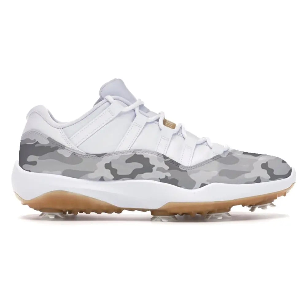 White and gray camouflage Jordan 11 Retro Low Golf Shoe product image