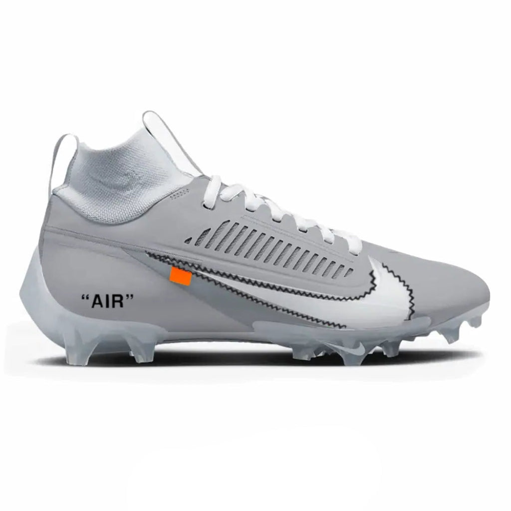 Gray football cleat with white sole on a white background