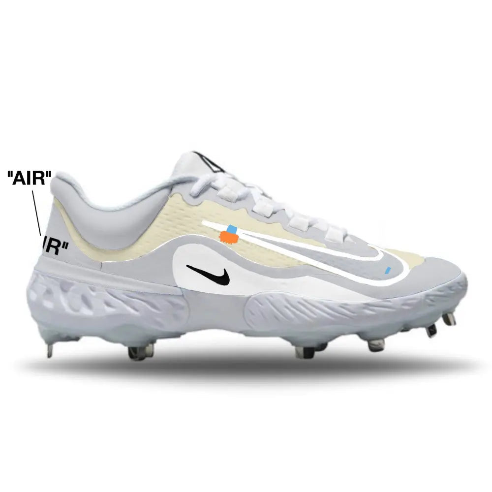 White baseball cleats with Nike logo on a white background