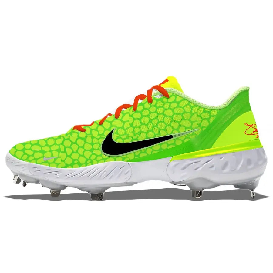 Lime green Nike baseball cleat from Grinch Nike Alpha Huarache Elite 3 Low Cleats