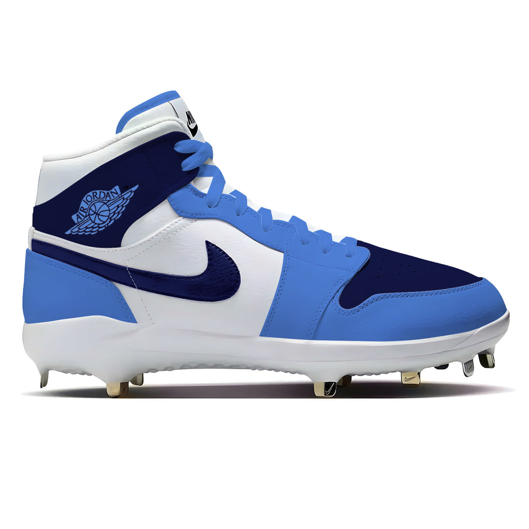 Custom colorway featuring a carolina blue and white upper with a navy swoosh by Stadium Custom Kicks