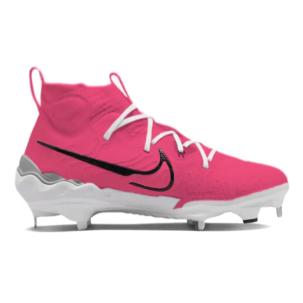 hot pink mid top baseball cleats.