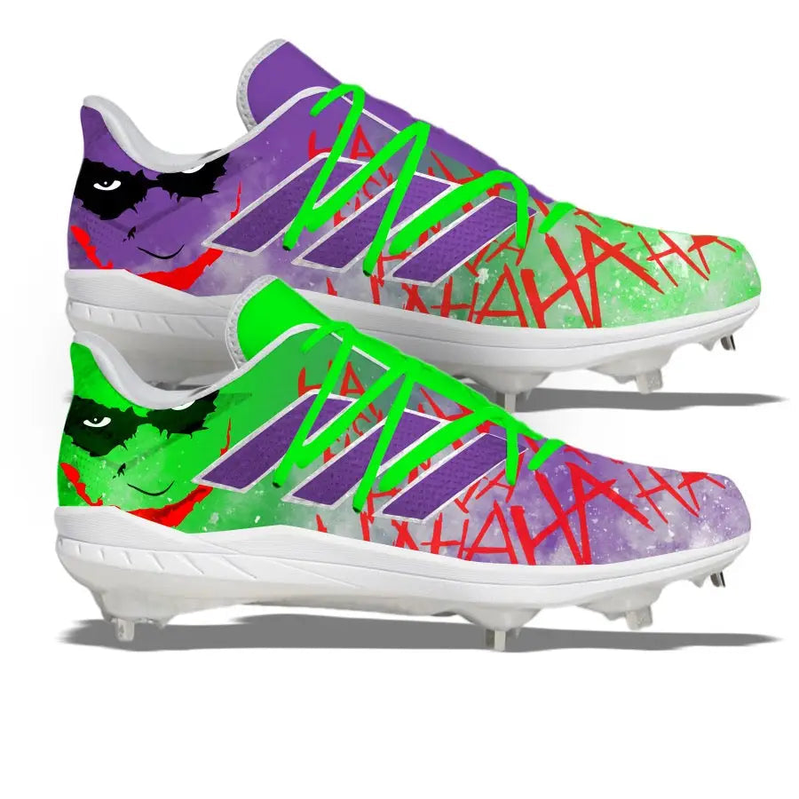 Joker-themed Adidas Adizero Afterburner 7 baseball cleats for fans and players