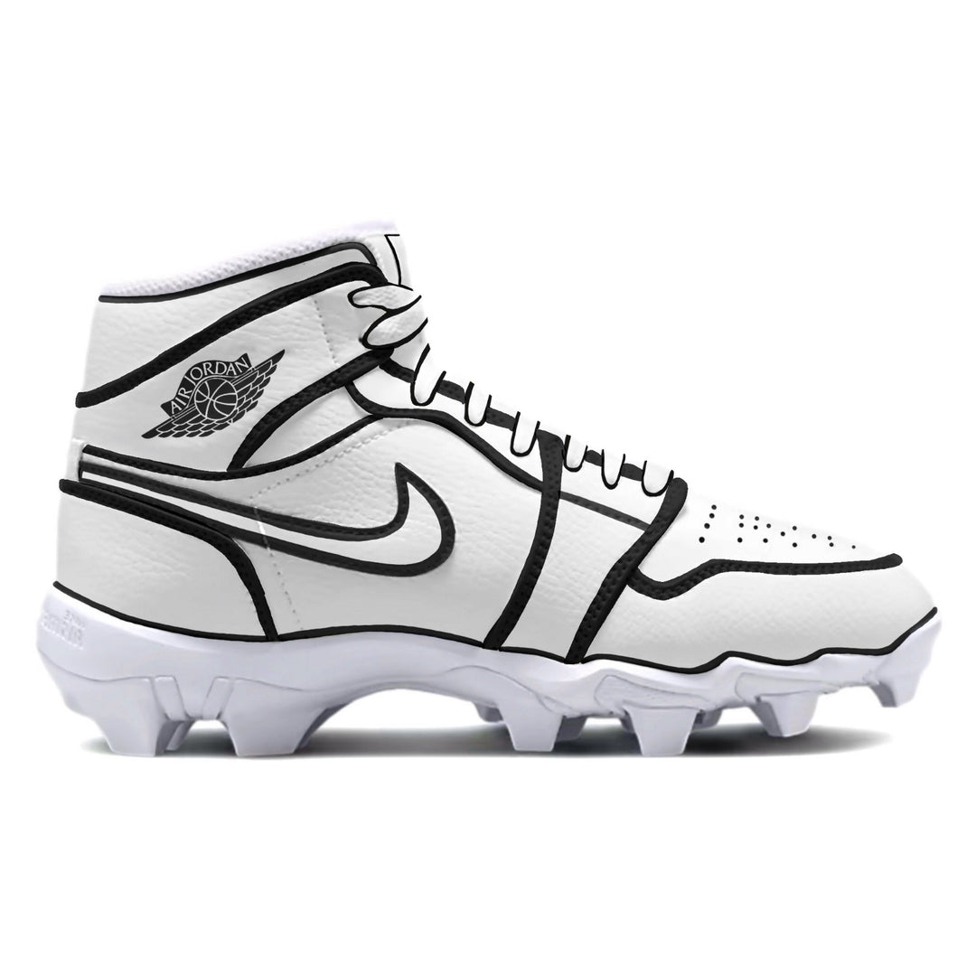 White cleat with black accents on a white background